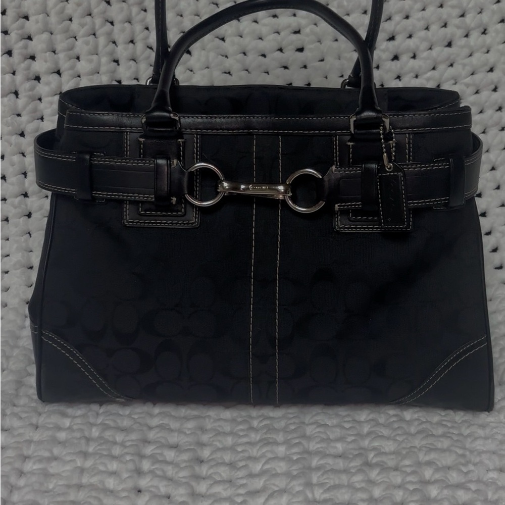 COACH Hampton Signature Canvas Leather Carryall Tote Shoulder Bag
